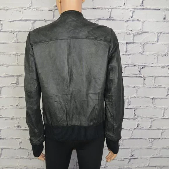 Mens All Saints Leather Bomber Jacket Motorcycle cafe racer Jacket size 43
